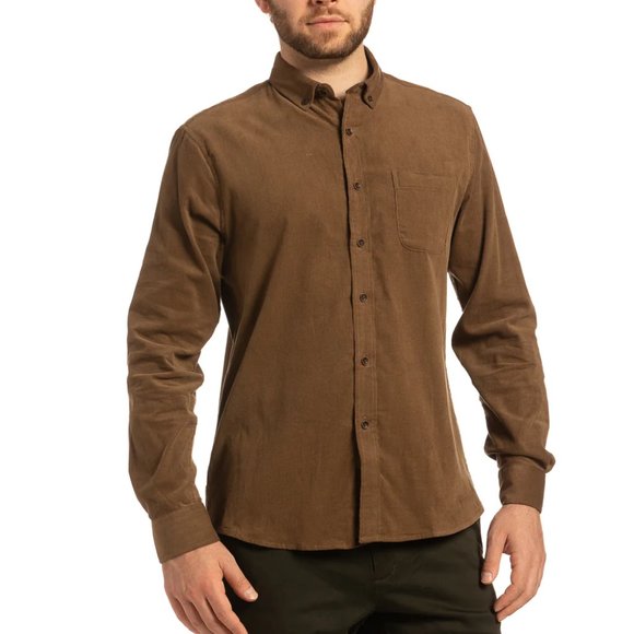NWOT Rue Saint-Patrick brown (marron café) corduroy button down shirt large - Picture 1 of 2